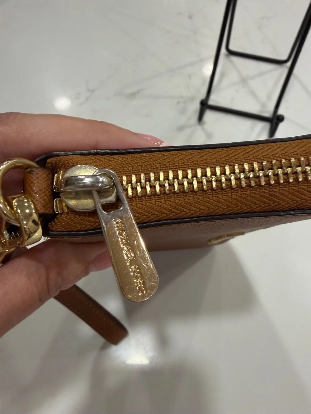 Michael Kors Tan Saffiano Zip Wristlet Card Holder